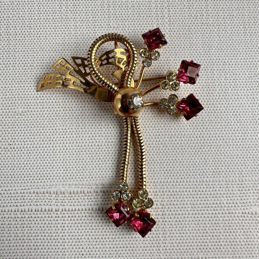 Vintage Rhinestone Bow Brooch